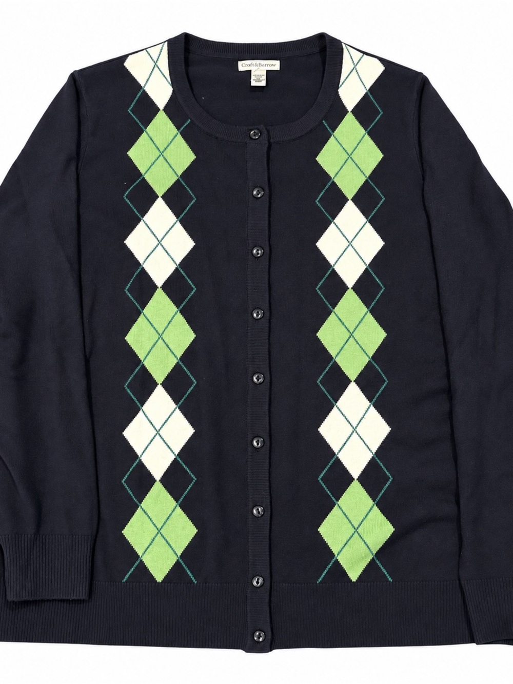 Croft & Barrow Womens Cardigan Sweater Size 3XL Blue Green Argyle